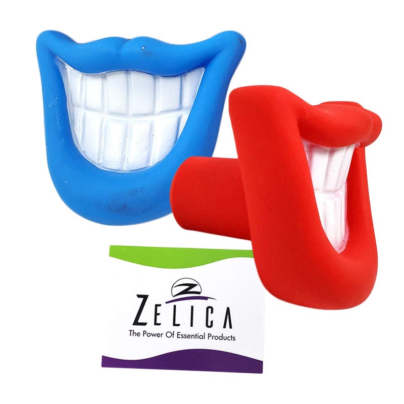 Zelica Smiling Mouth Squeaky Chew Dog Toy | Funny Novelty Chew Toys for Dogs | Red and Blue (2 Pack) - Image 2